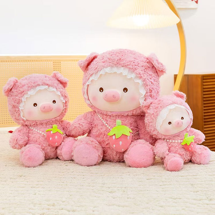 Lace Bonnet Strawberry Pig Λούτρινο παιχνίδι